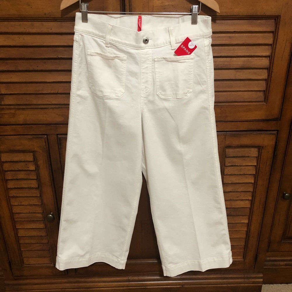 NEW! SPANX White Cropped Wide Leg Jeans - Size Petite Large ↩️ - Picture 12 of 12